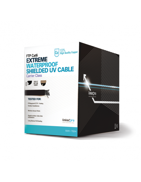 Bobina de 152.5 metros Cat6+ CALIBRE 23 Exterior Blindado tipo FTP Para Climas Extremos, UL para aplicaciones de CCTV y redes de datos. Para uso en Intemperie.