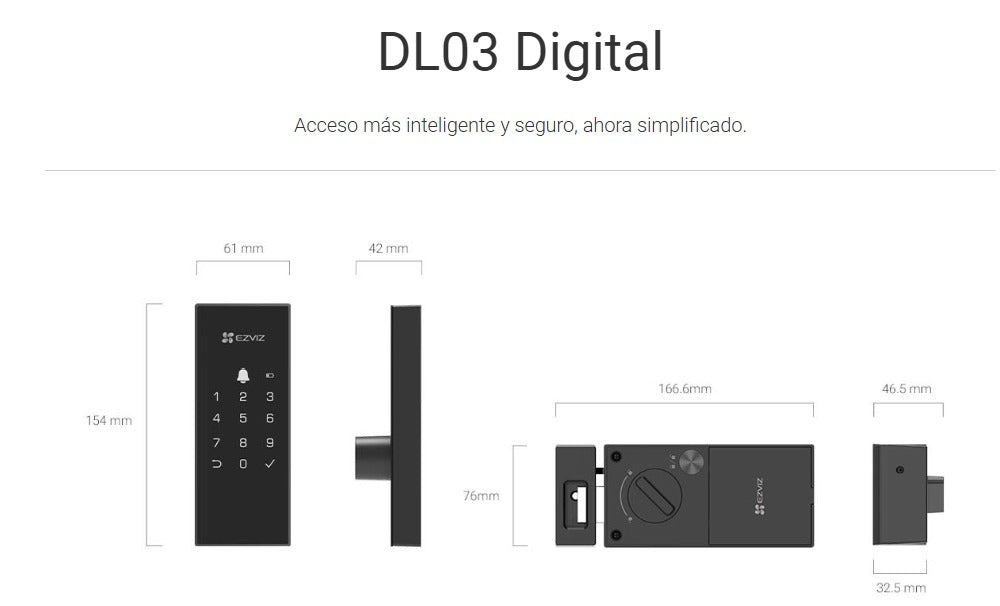 Cerradura Inteligente DL03 DIGITAL WIFI EZVIZ CS-DL03-R100-WP-BK